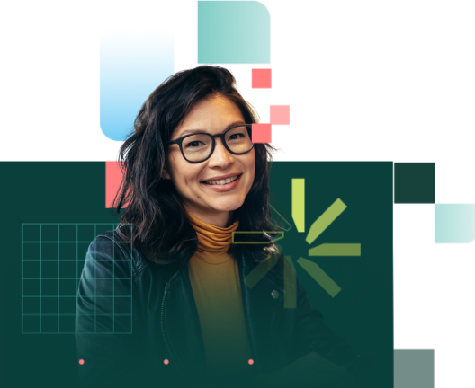 Woman with glasses and orange turtle neck sweater